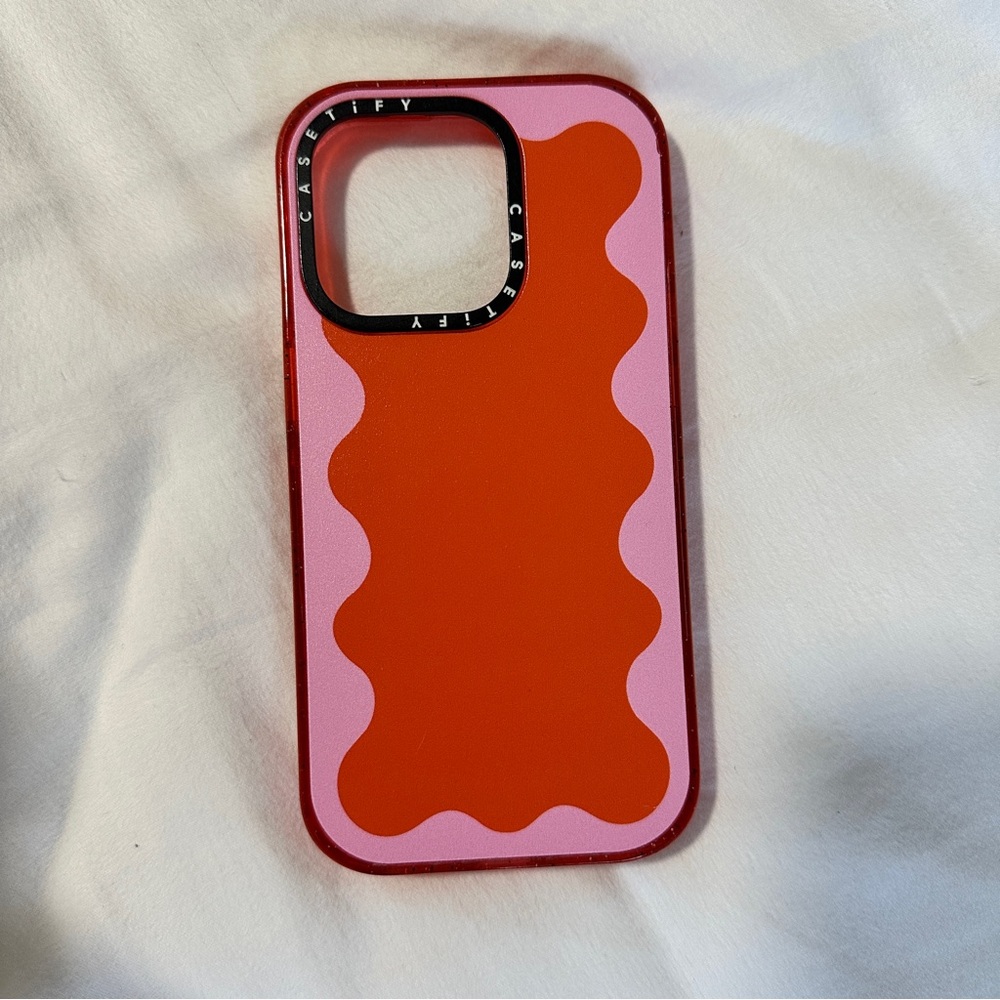 Casetify iPhone 14 Pro Pink Wavy Border on Orange Case